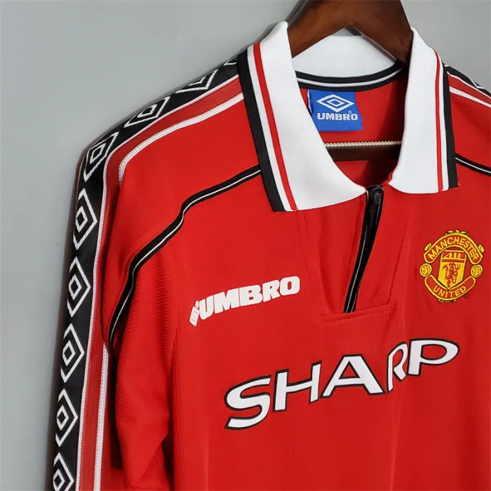 Manchester United Jersey Home Kit 1998/99 Retro Long Sleeves Football Team Soccer Shirt