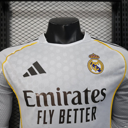 Player Version Real Madrid Jersey 25/26 Home Long Sleeves Football Kit Soccer Jersey